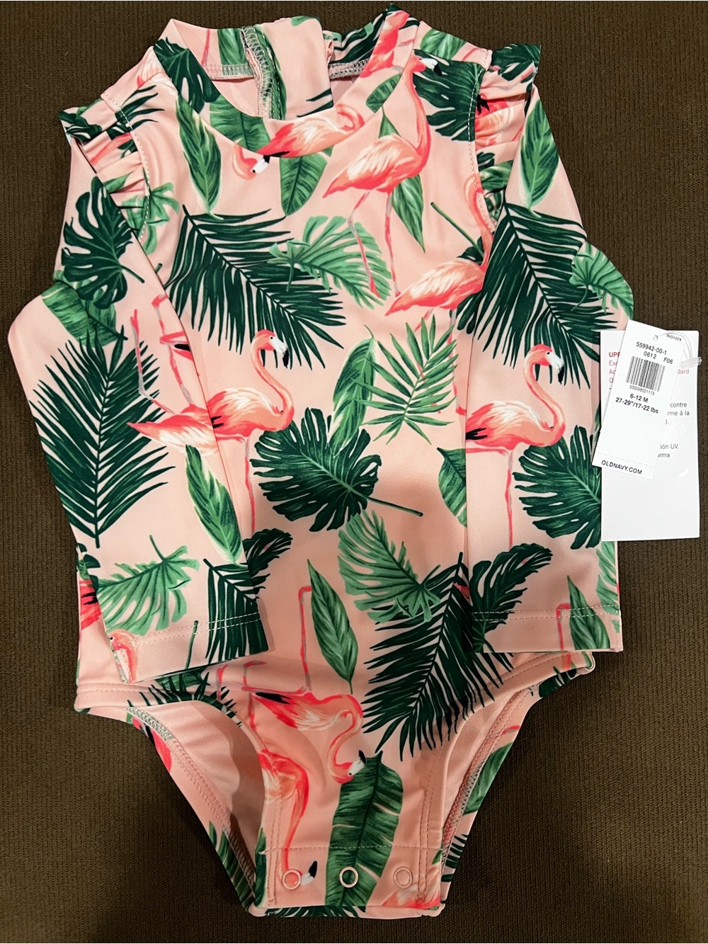 NWT Old Navy Flamingo Tropical Rash Guard One-Piece Swimsuit - 6-12m